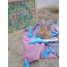 Doudou lapin Sacha mauve et bleu et Liberty Of london