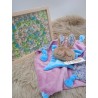 Doudou lapin Sacha mauve et bleu et Liberty Of london