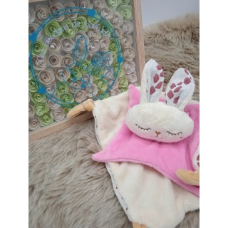 Doudou lapin Sacha écru et fuchsia
