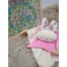 Doudou lapin Sacha écru et fuchsia