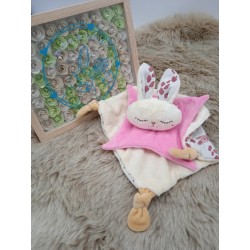 Doudou lapin Sacha écru et fuchsia
