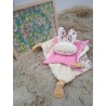 Doudou lapin Sacha écru et fuchsia