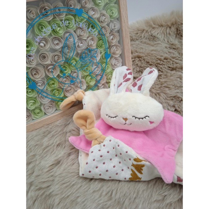 Doudou lapin Sacha écru et fuchsia