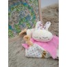 Doudou lapin Sacha écru et fuchsia