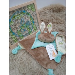 Doudou lapin Sacha beige et vert pomme