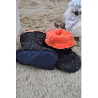 Chaussons bottes noir pailleté intérieur orange