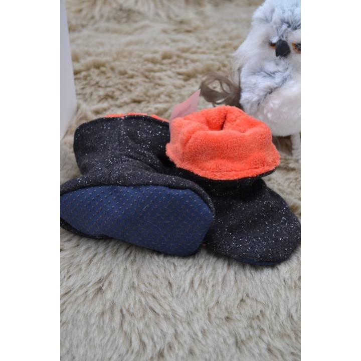 Chaussons bottes noir pailleté intérieur orange