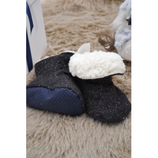 Chaussons bottes noir pailleté intérieur écru