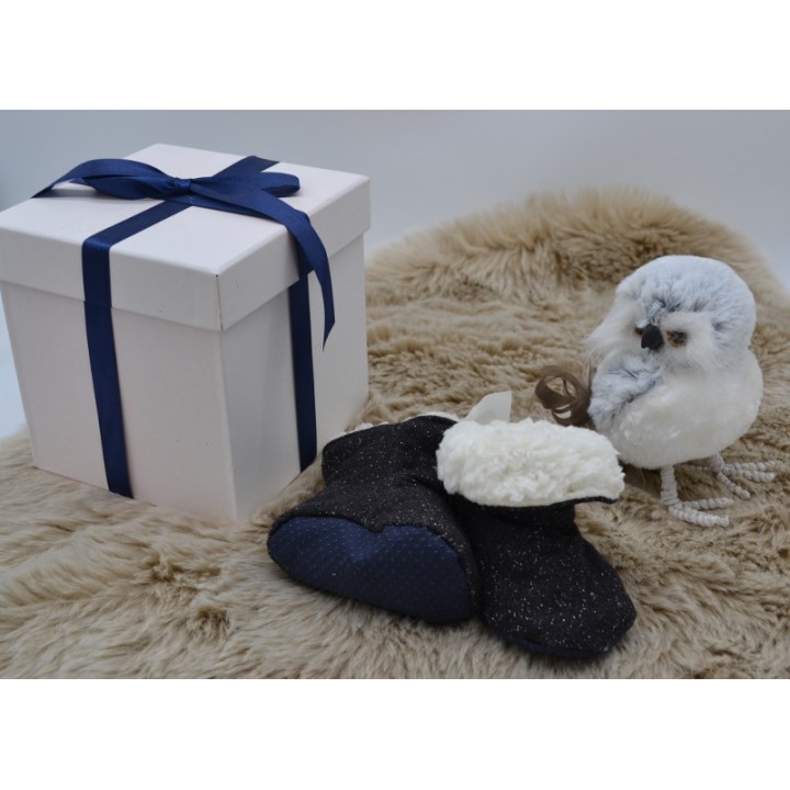 Chaussons bottes noir pailleté intérieur écru