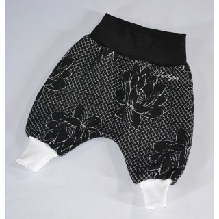 Pantalon sarouel Fleurs noir et blanc