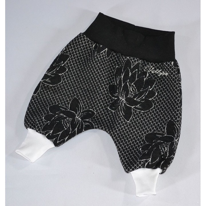 Pantalon sarouel Fleurs noir et blanc