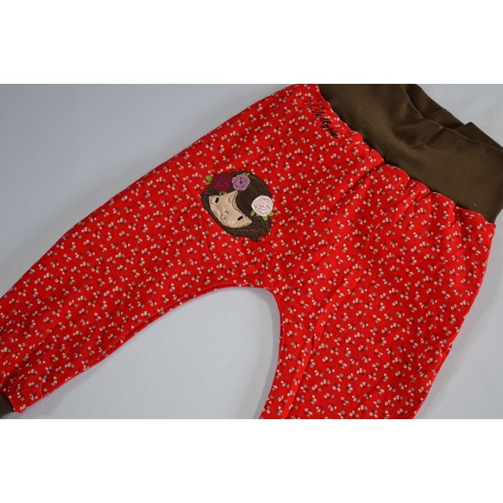 Pantalon sarouel fleurs rouges fillette