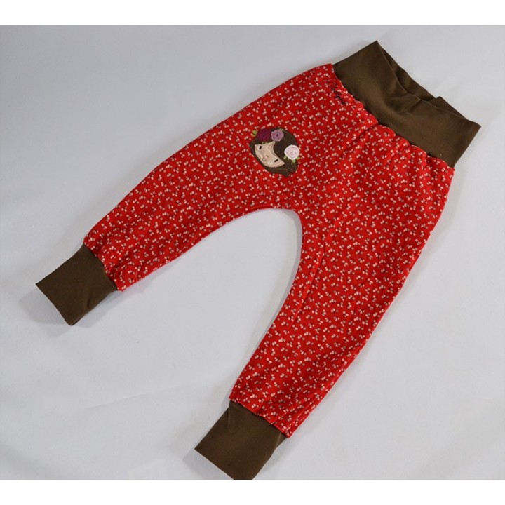 Pantalon sarouel fleurs rouges fillette