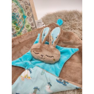 Doudou lapin Sacha beige et turquoise