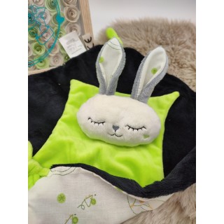 Doudou lapin Sacha noir et vert fluo
