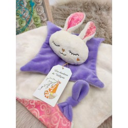 Doudou lapin Sacha écru et violet