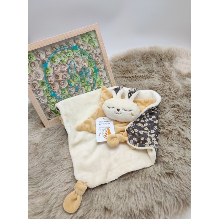 Doudou lapin Sacha écru et crème et Liberty of london
