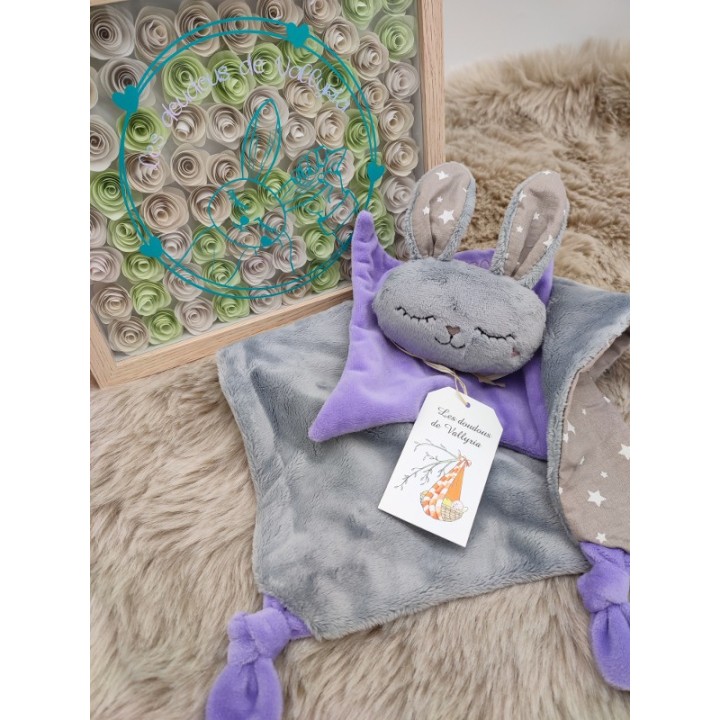 Doudou lapin Sacha violet et gris
