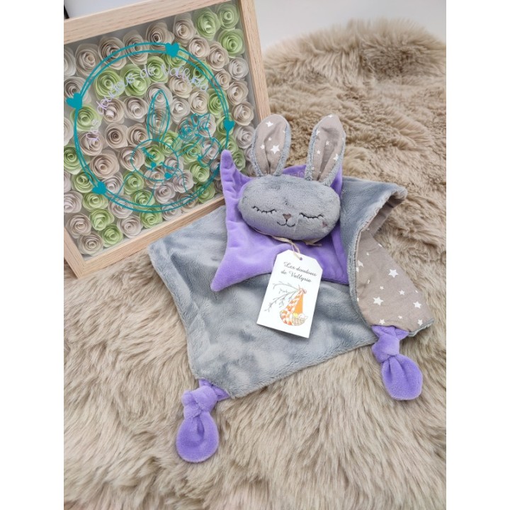 Doudou lapin Sacha violet et gris