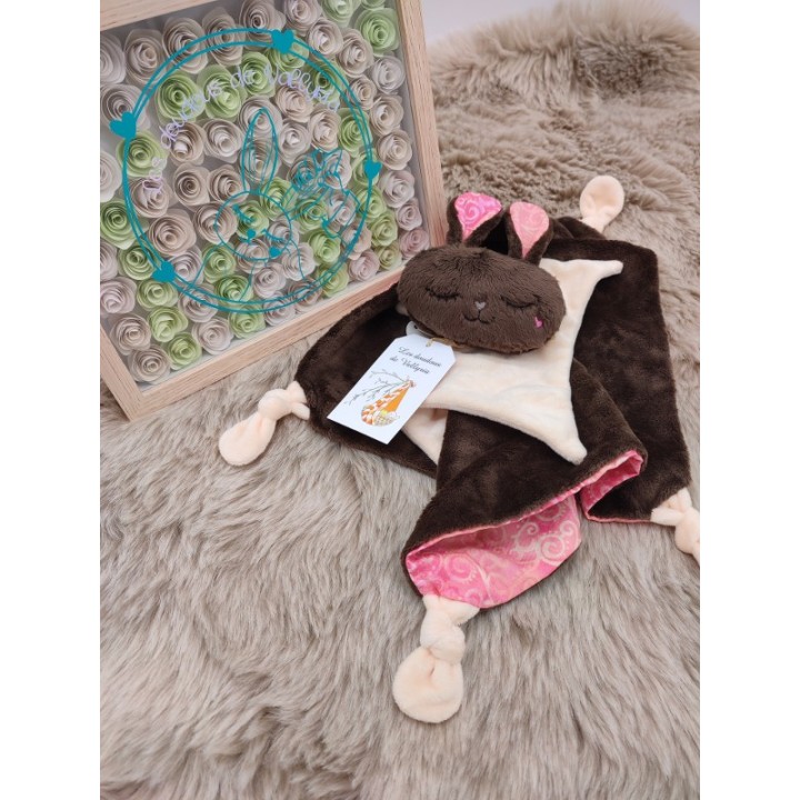 Doudou lapin Sacha écru et marron